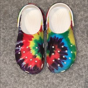 Rainbow tie-dye crocs
